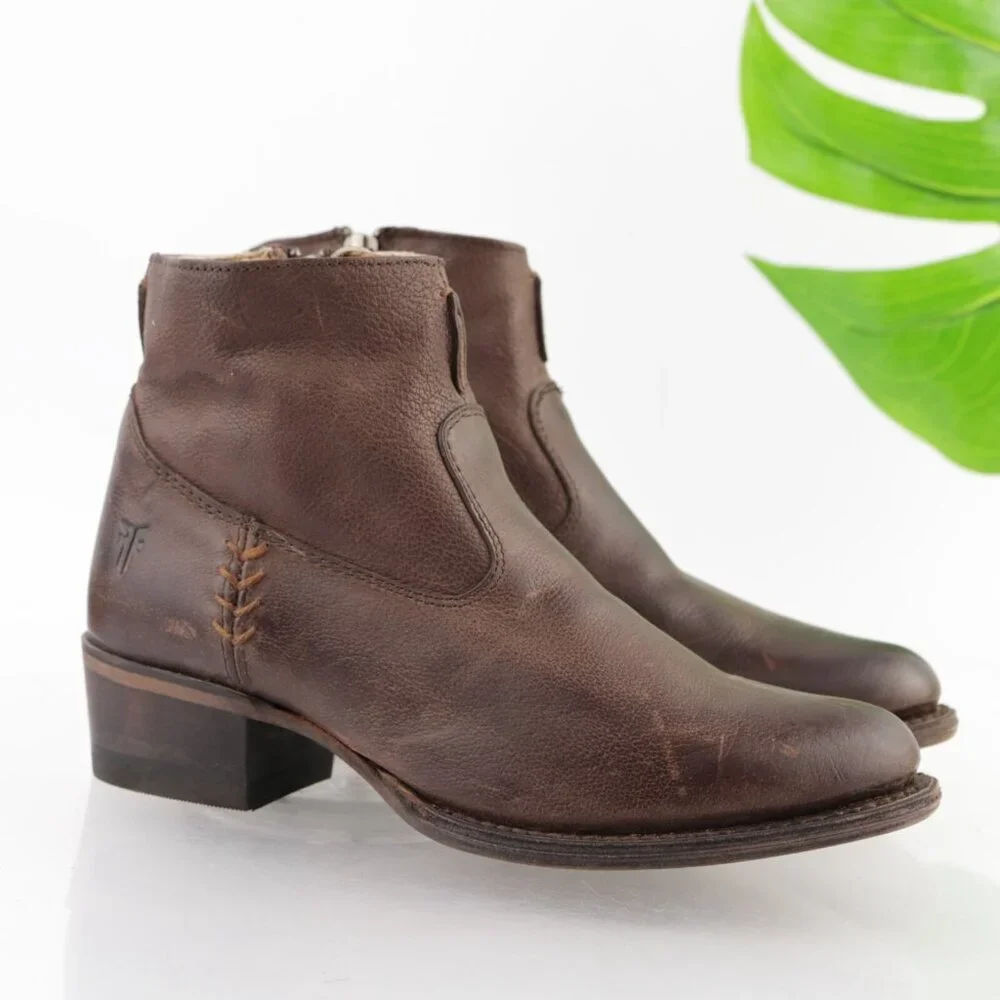 Frye Womens Diana Stitch Boots Size 6 Brown Leather Western Booties Block Heel - Picture 13 of 14